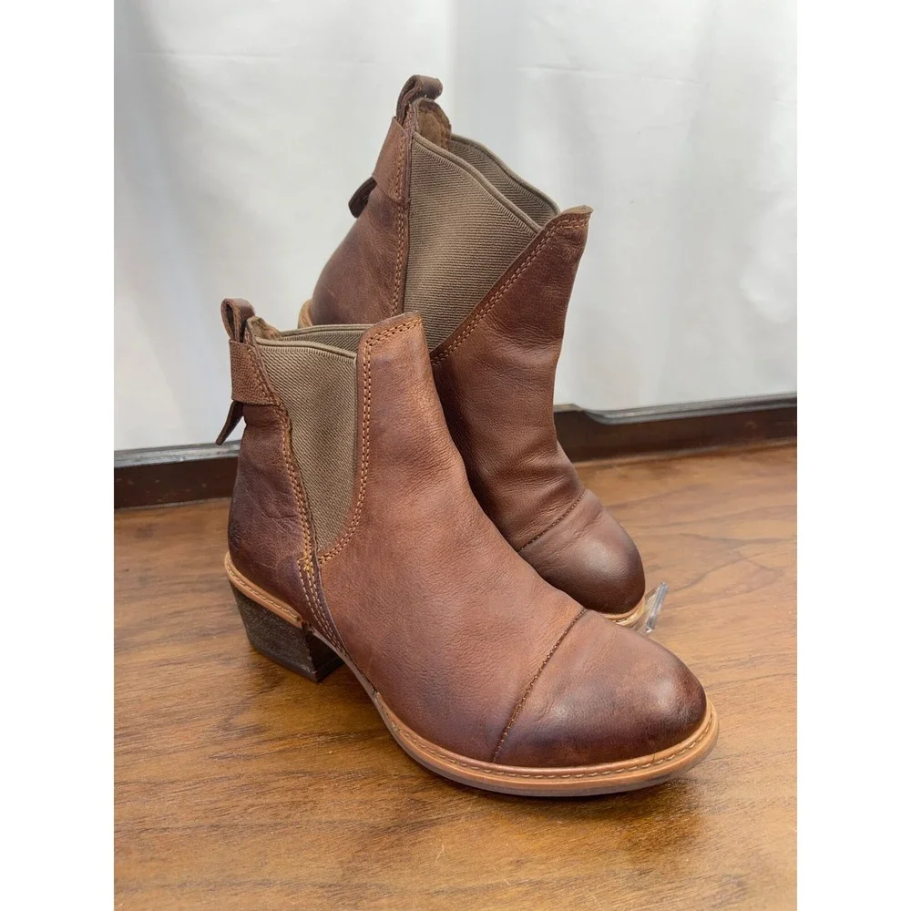 TIMBERLAND Sz 5.5 Sutherlin Bay Brown Leather Stretch Chelsea Ankle Boot